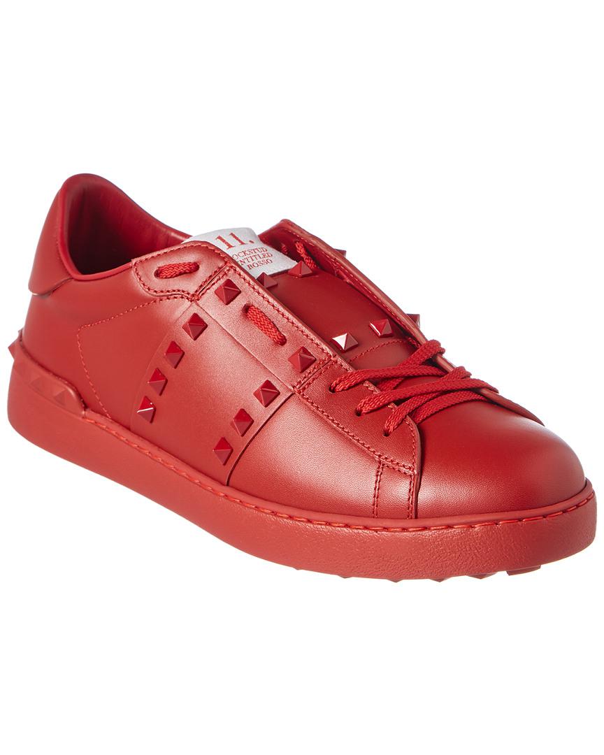 Valentino Rockstud Untitled Men's Leather Low-top Sneakers in Red 