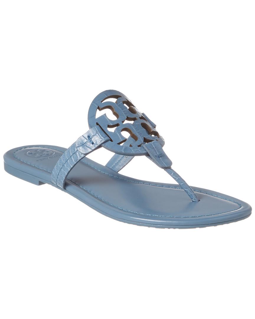 Tory Burch Miller Croc-embossed Leather Sandal in Blue - Lyst