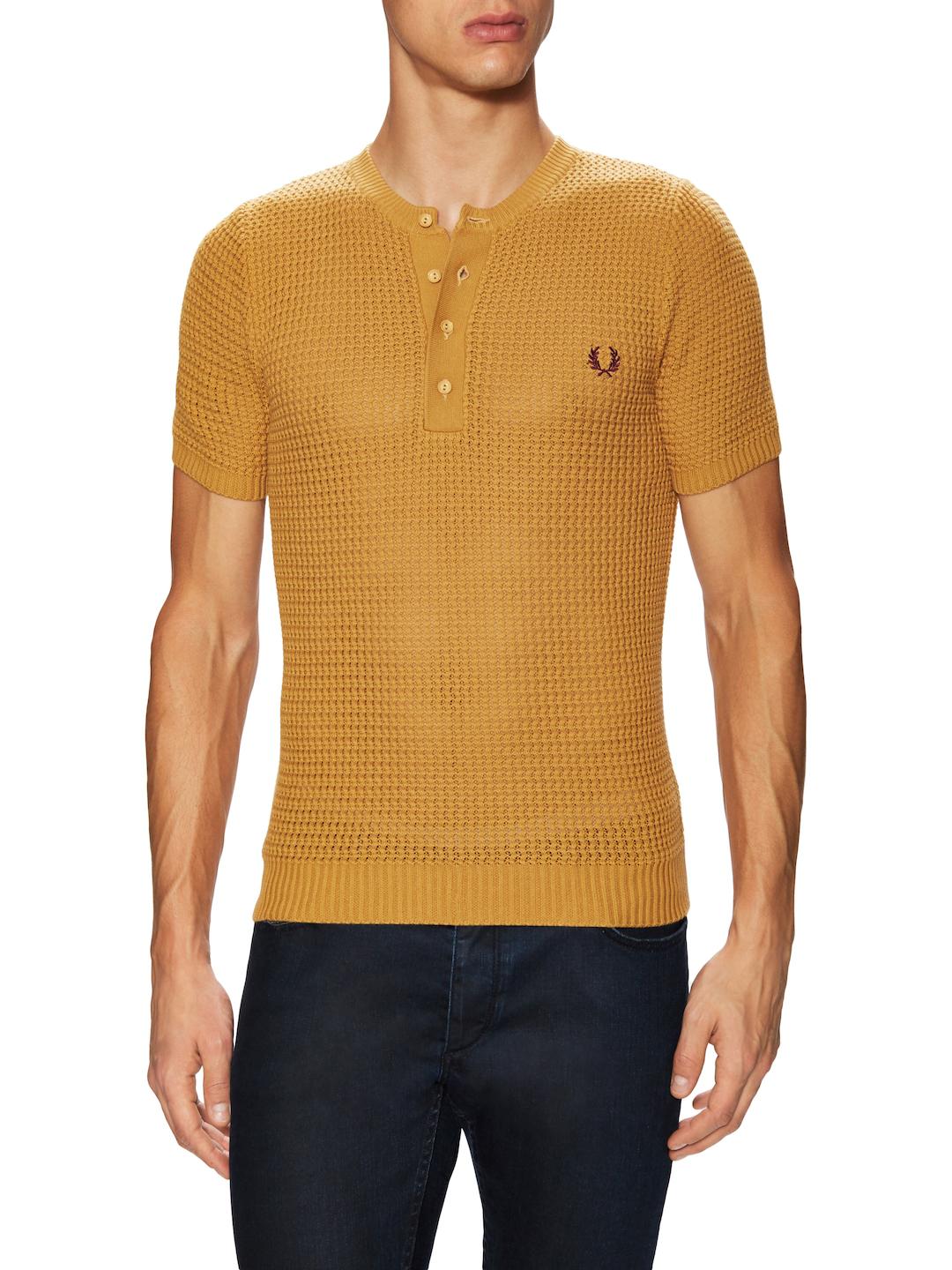 Fred Perry Open Knit Crewneck Henley for Men | Lyst