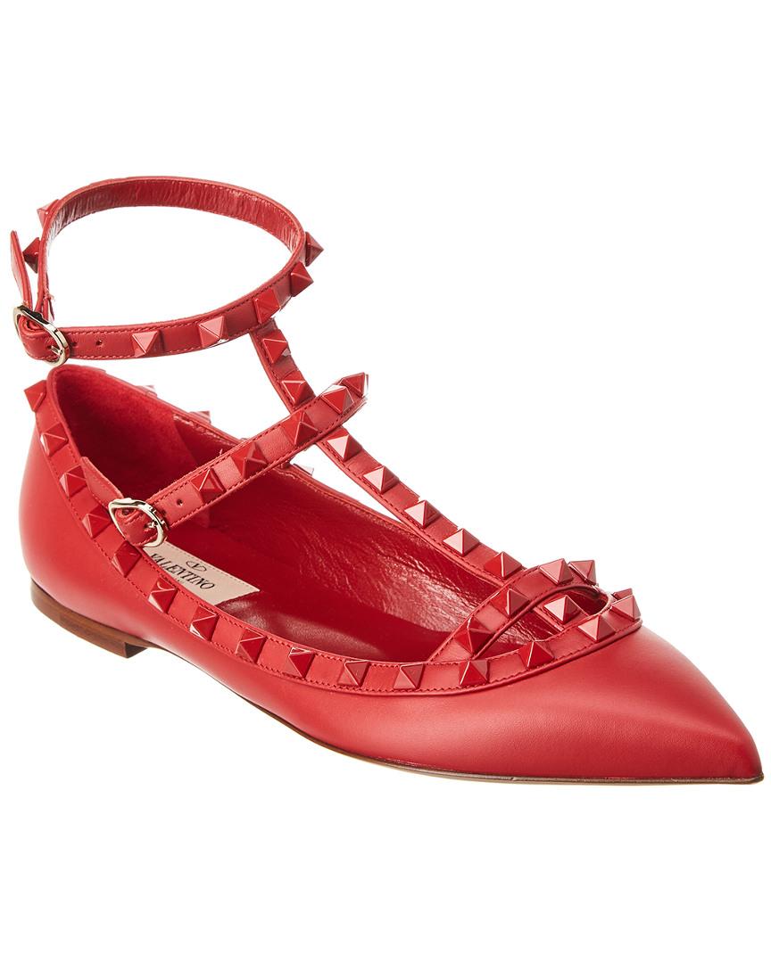 Øl skolde Overvåge Valentino Rockstud Caged Leather Ballerina Flat in Red - Lyst