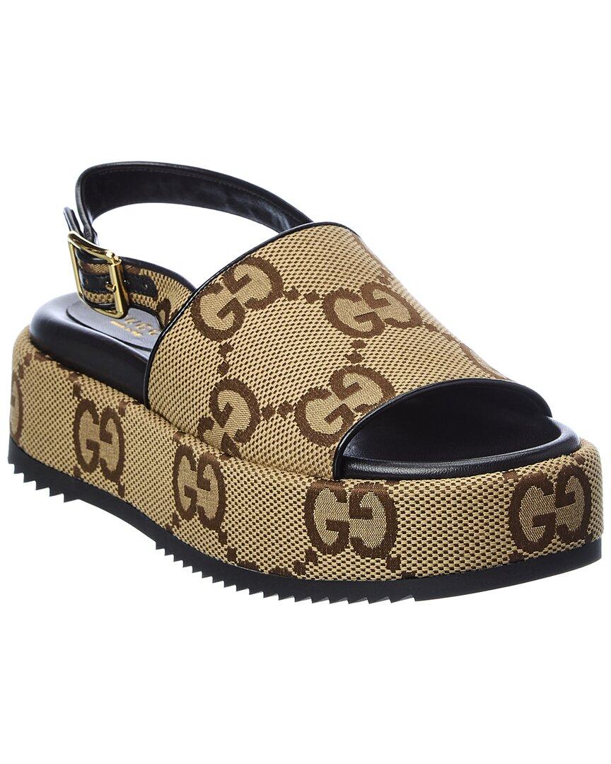 Gucci Jumbo GG Canvas & Leather Platform Sandal in Brown Lyst