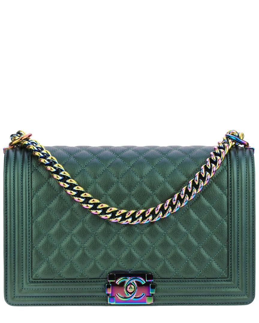 Chanel Limited Edition Green Quilted Calfskin Leather Single Flap