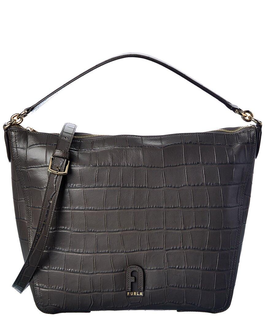 Furla Atena Medium Crocembossed Leather Hobo Bag in Black Lyst