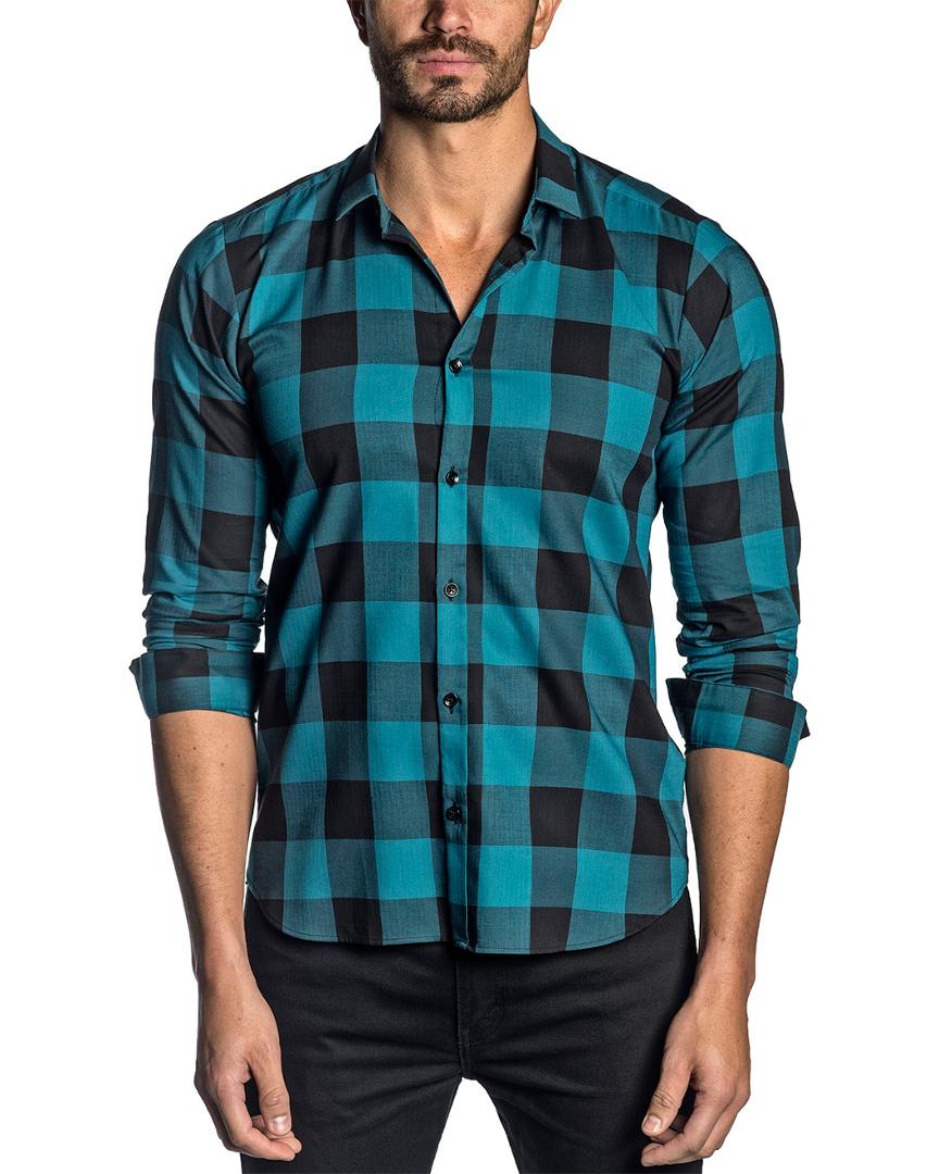 Download Jared Lang Men's Check Pattern Sport Shirt Teal/navy in Blue for Men - Lyst