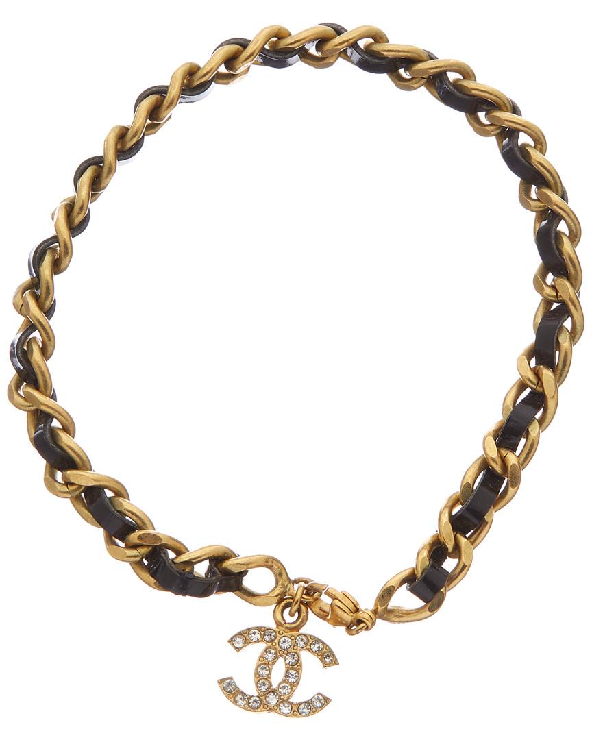 Chanel Gold-tone & Black Leather Cc Anklet in Metallic