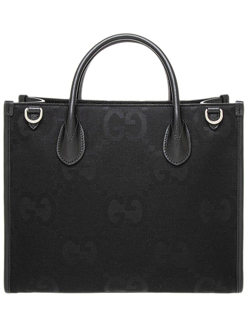 Jumbo GG mini leather-trimmed canvas-jacquard tote