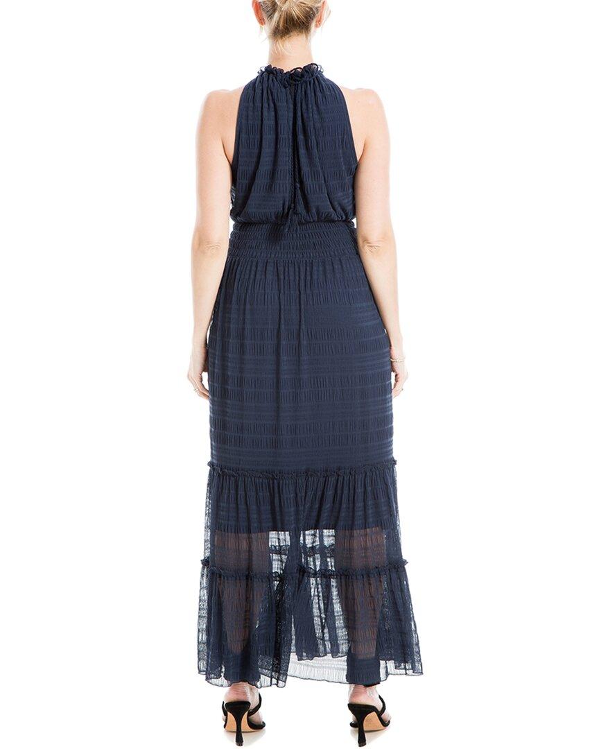 Max Studio Women's Georgette Sleeveless Embroidered Halter Maxi Dress - Smocked Waist, Boho Style