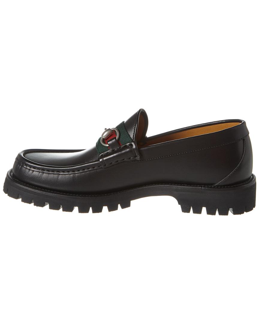 gucci leather horsebit loafer with web