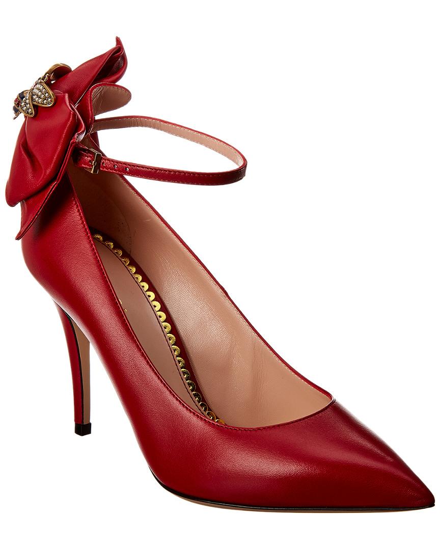gucci red heels with strap
