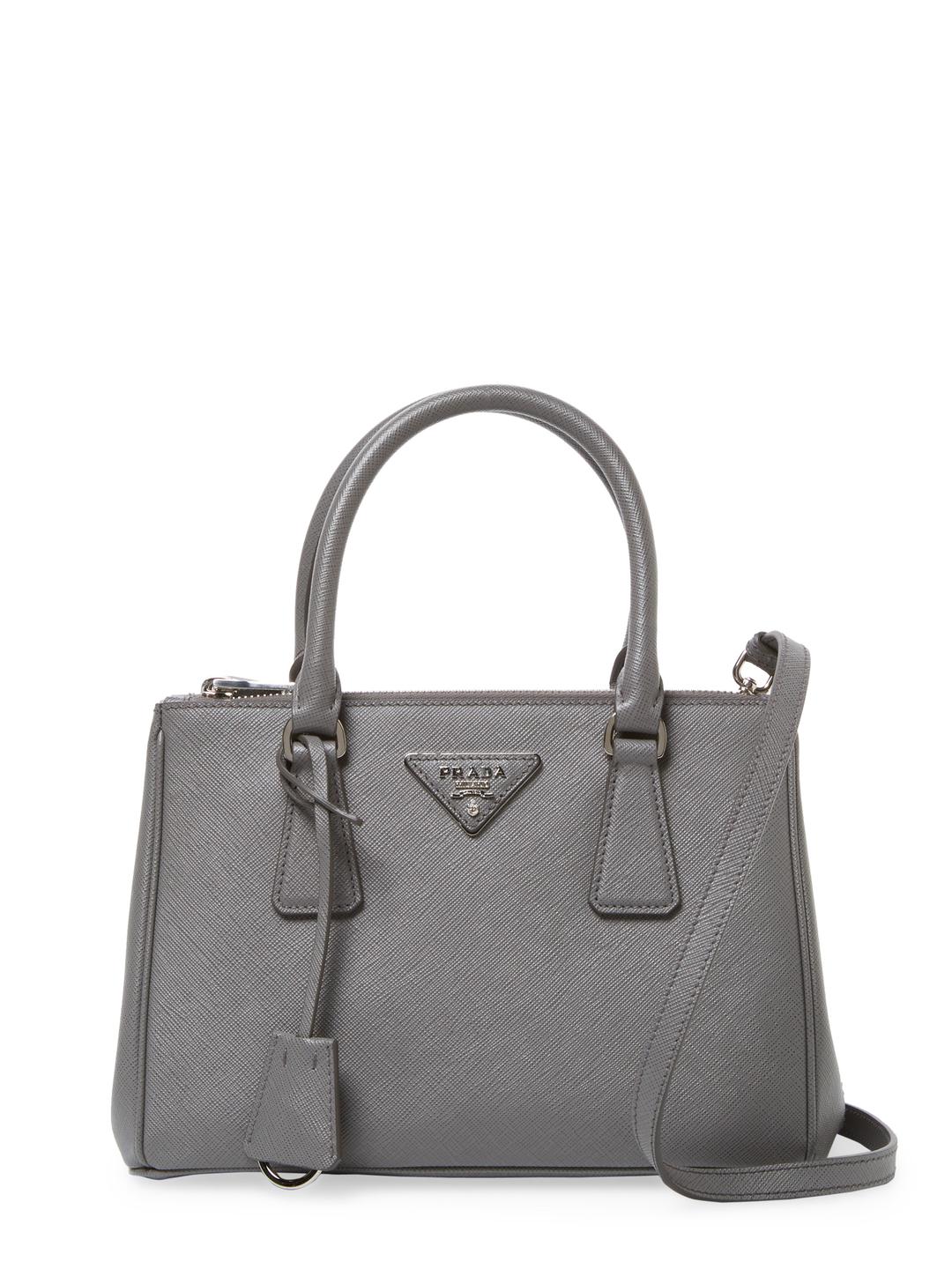 Prada Galleria Double Zip Mini Saffiano Leather Tote in Grey (Gray) | Lyst