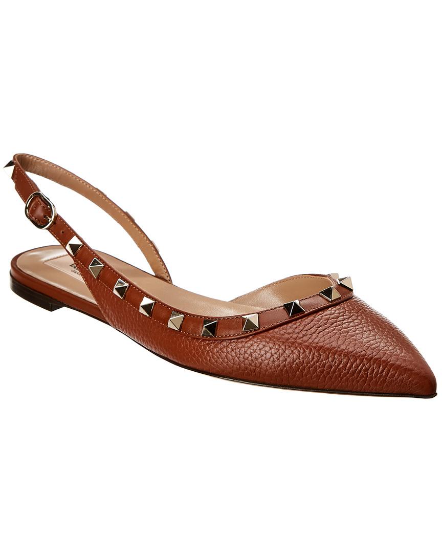 rockstud calfskin leather slingback ballet flat