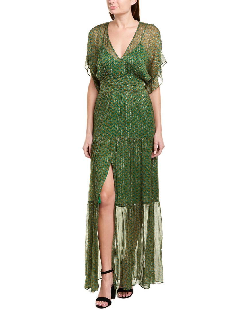 Ba&sh Wanda Metallic Herringbone Print Maxi Dress in Green | Lyst