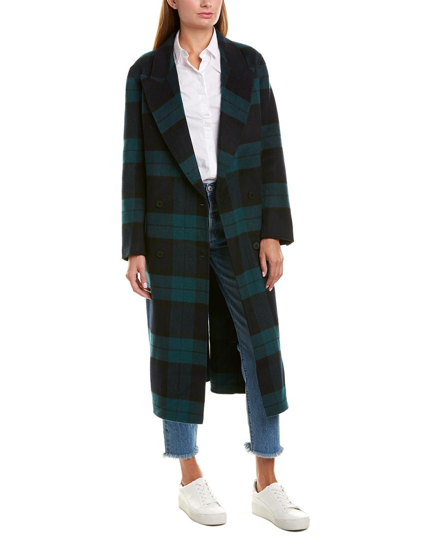 Green and black checkered wool coat Clearance