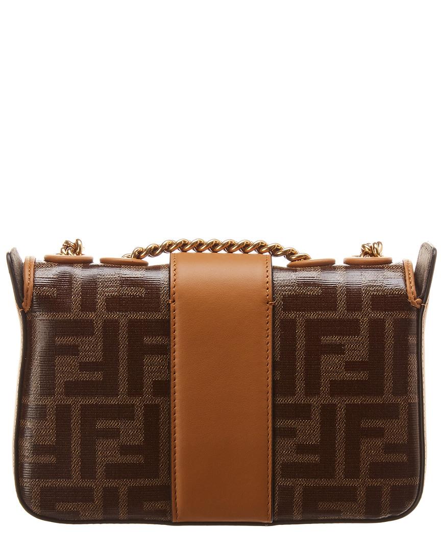 Fendi Leather Mini Logo Canvas Crossbody Bag in Tan (Brown) | Lyst