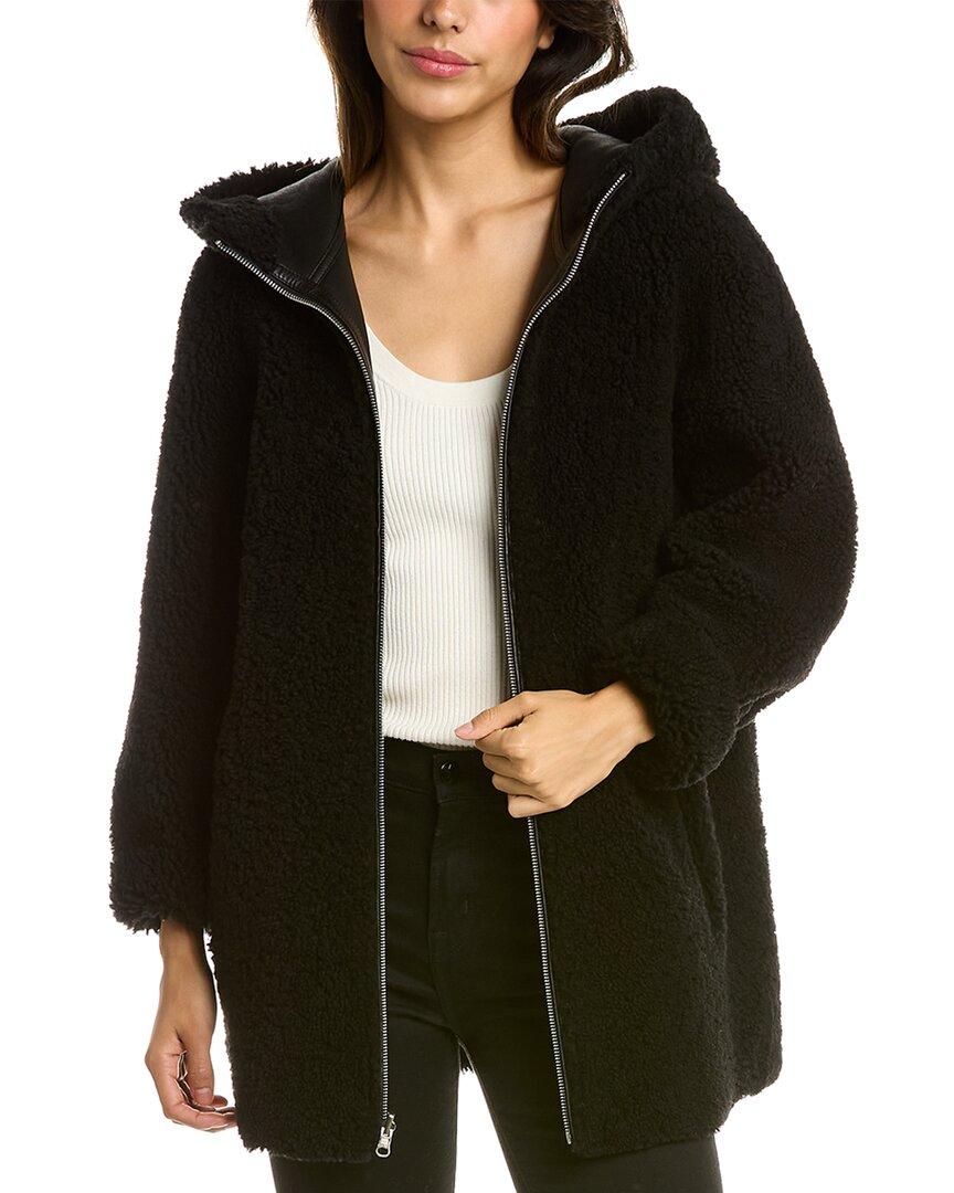 Maje Shearling & Leather Coat in Black | Lyst