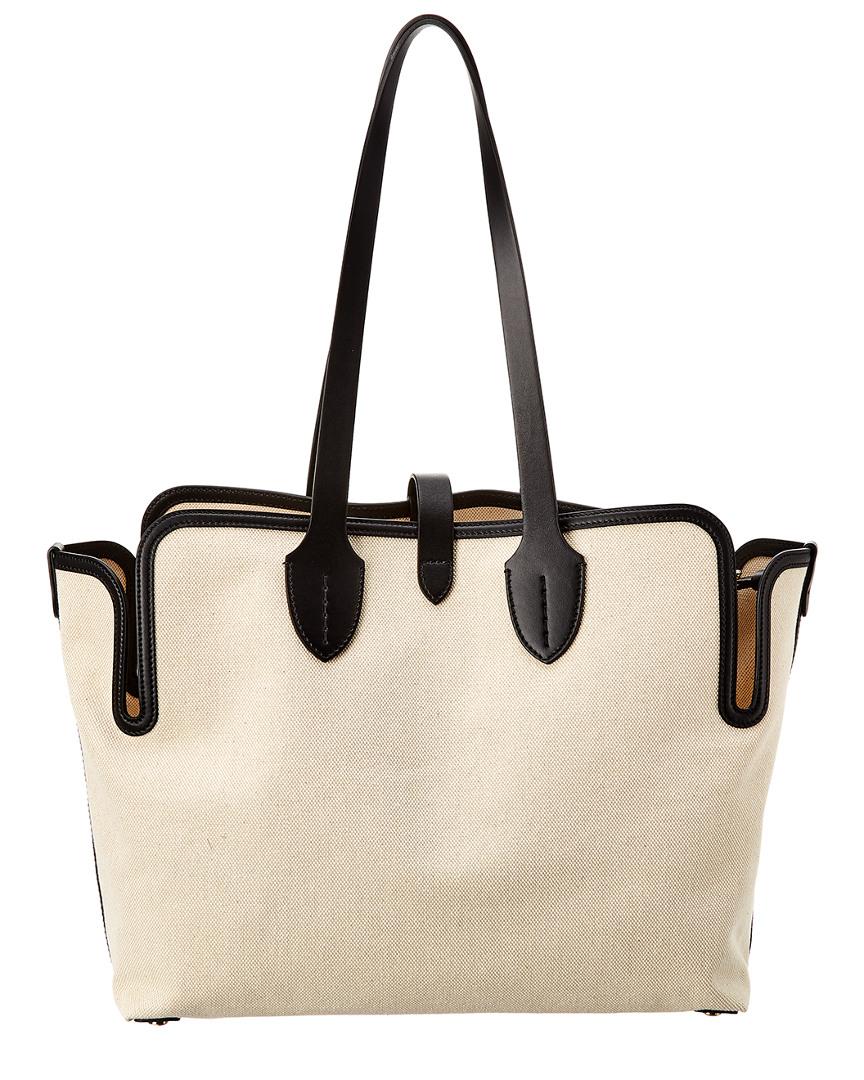 Burberry Medium Soft Canvas & Leather Belt Tote in Black | Lyst