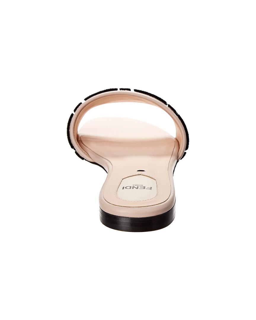 fendi embroidered leather slide sandal