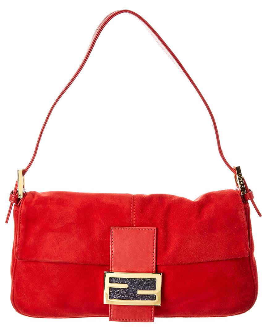 1980s Fendi Red Suede Metal Closure Pouch Bag