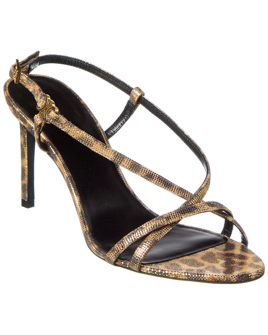 CELINE Black Leather Heels Gold Accent Celine // Black Leather