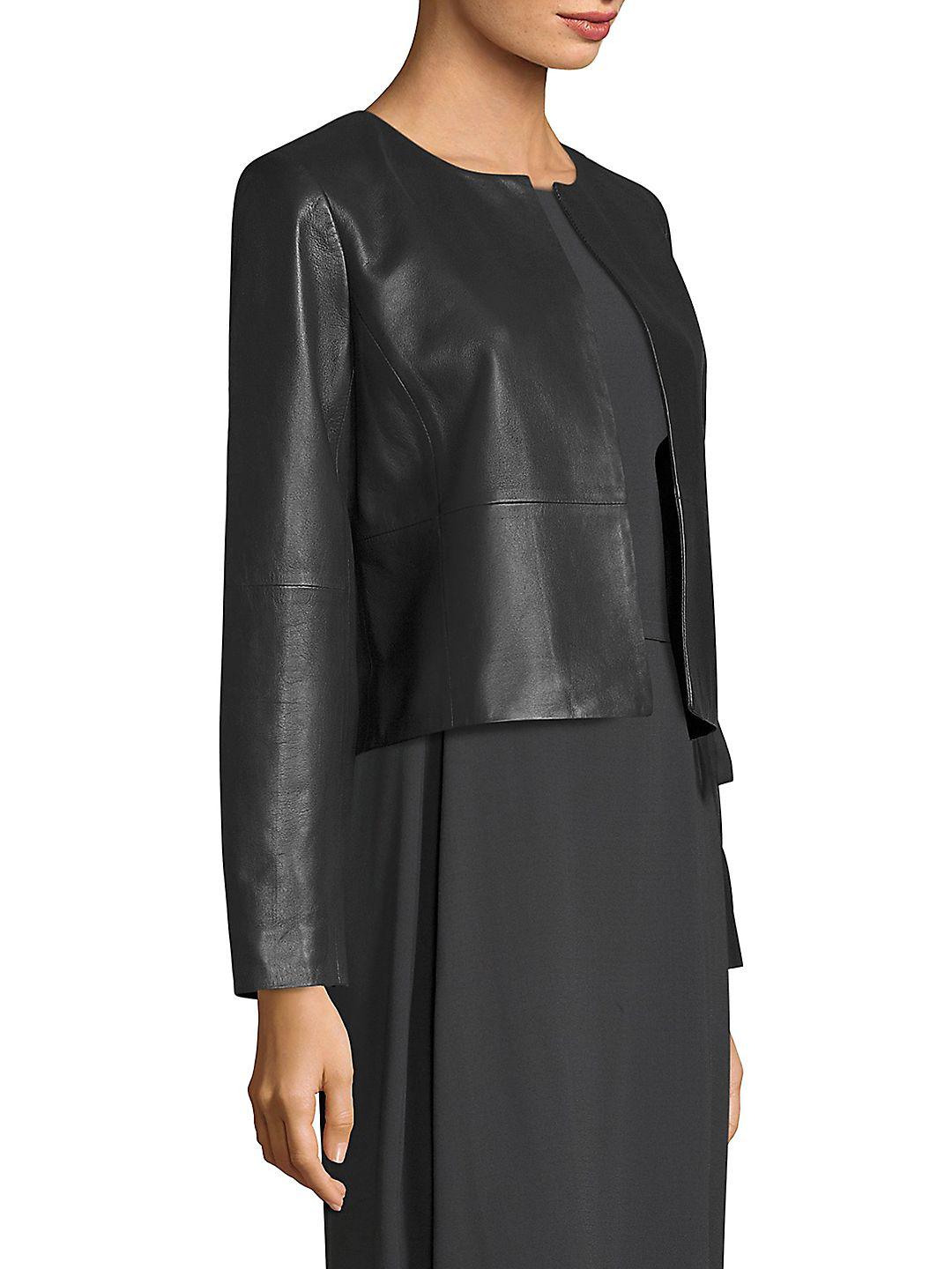 Eileen Fisher Bolero Leather Jacket in Graphite (Black) | Lyst