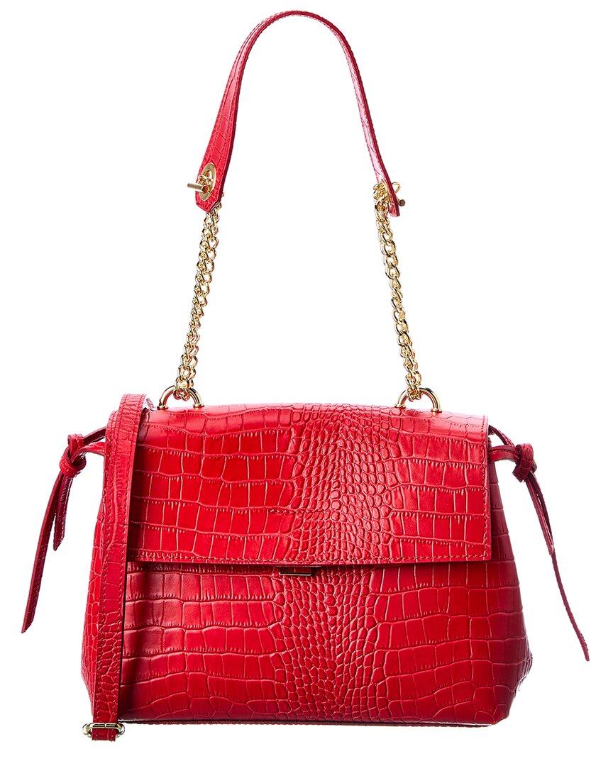 Italian Leather Croc-embossed Shoulder Bag in Red | Lyst