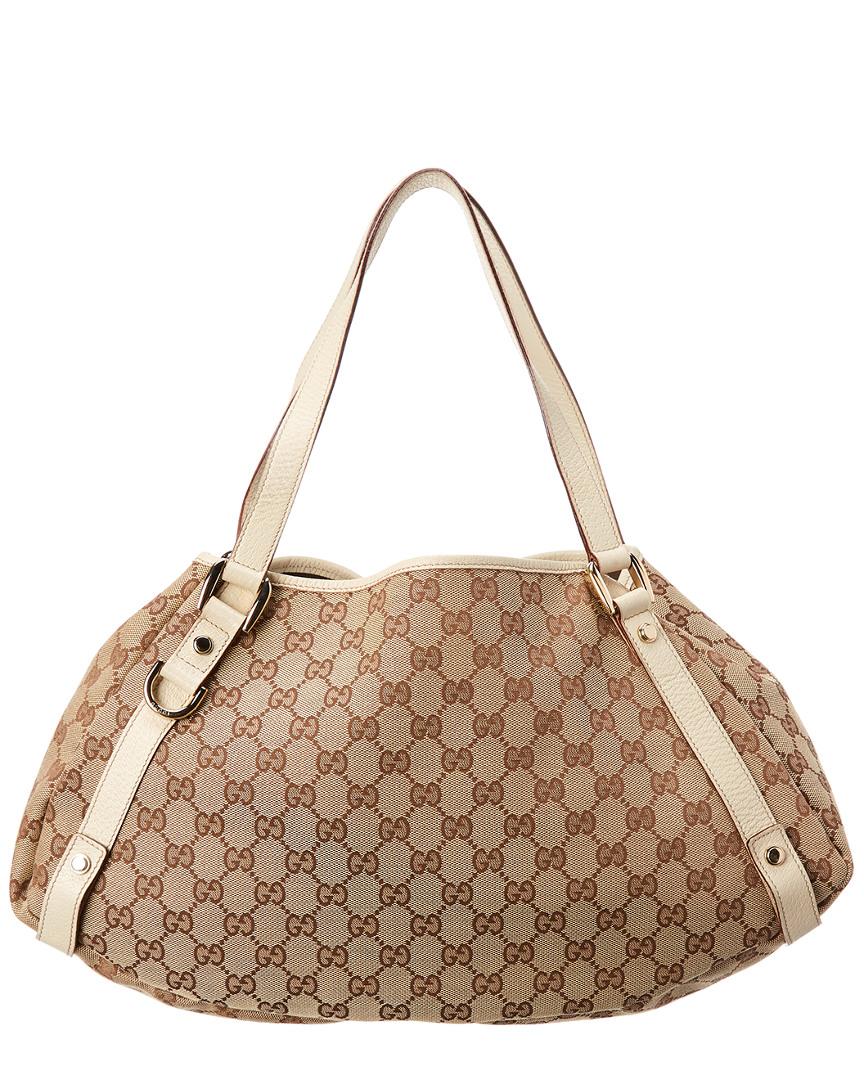 GUCCI Monogram Medium Abbey Convertible Tote Purse Brown w/ Orig