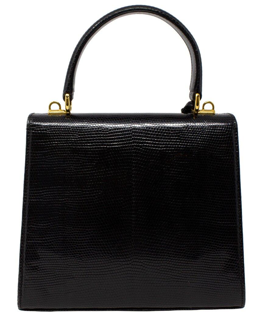 Gucci Lizard Embossed Leather Baguette Handbag Black