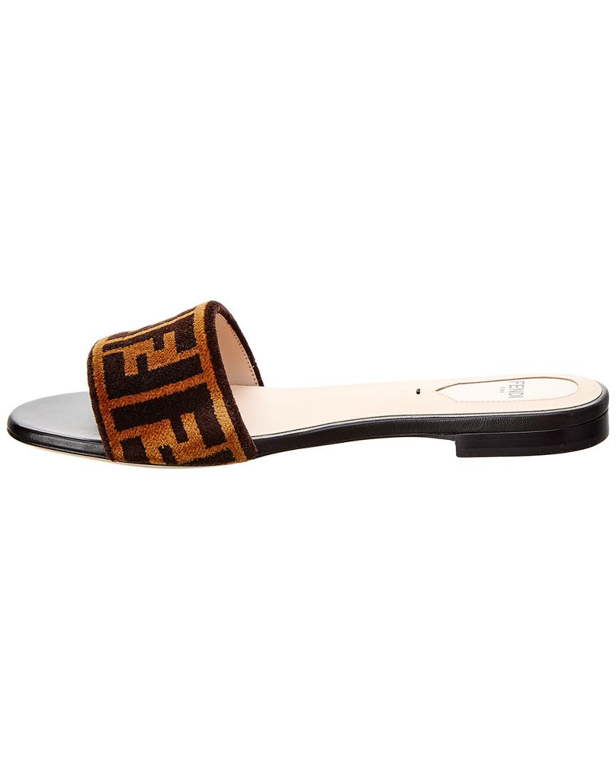 fendi embroidered leather slide sandal