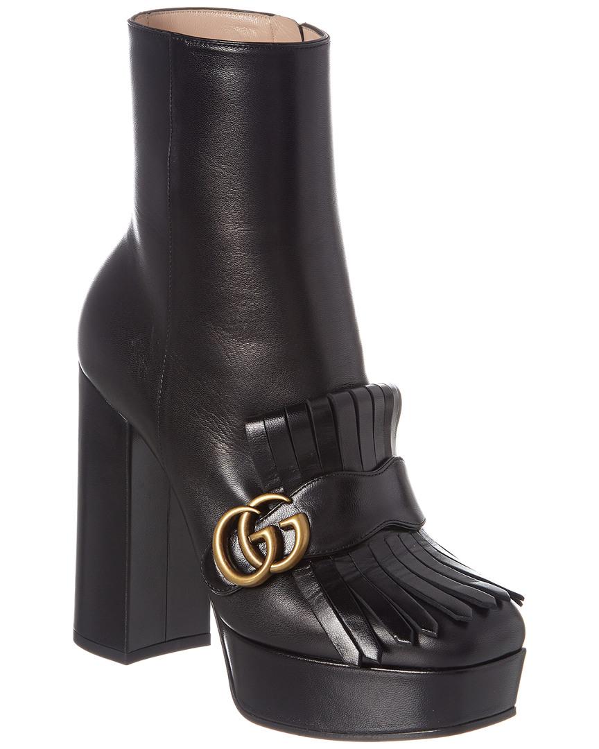 Gucci Fringe Leather Platform Ankle Boot in Black - Lyst