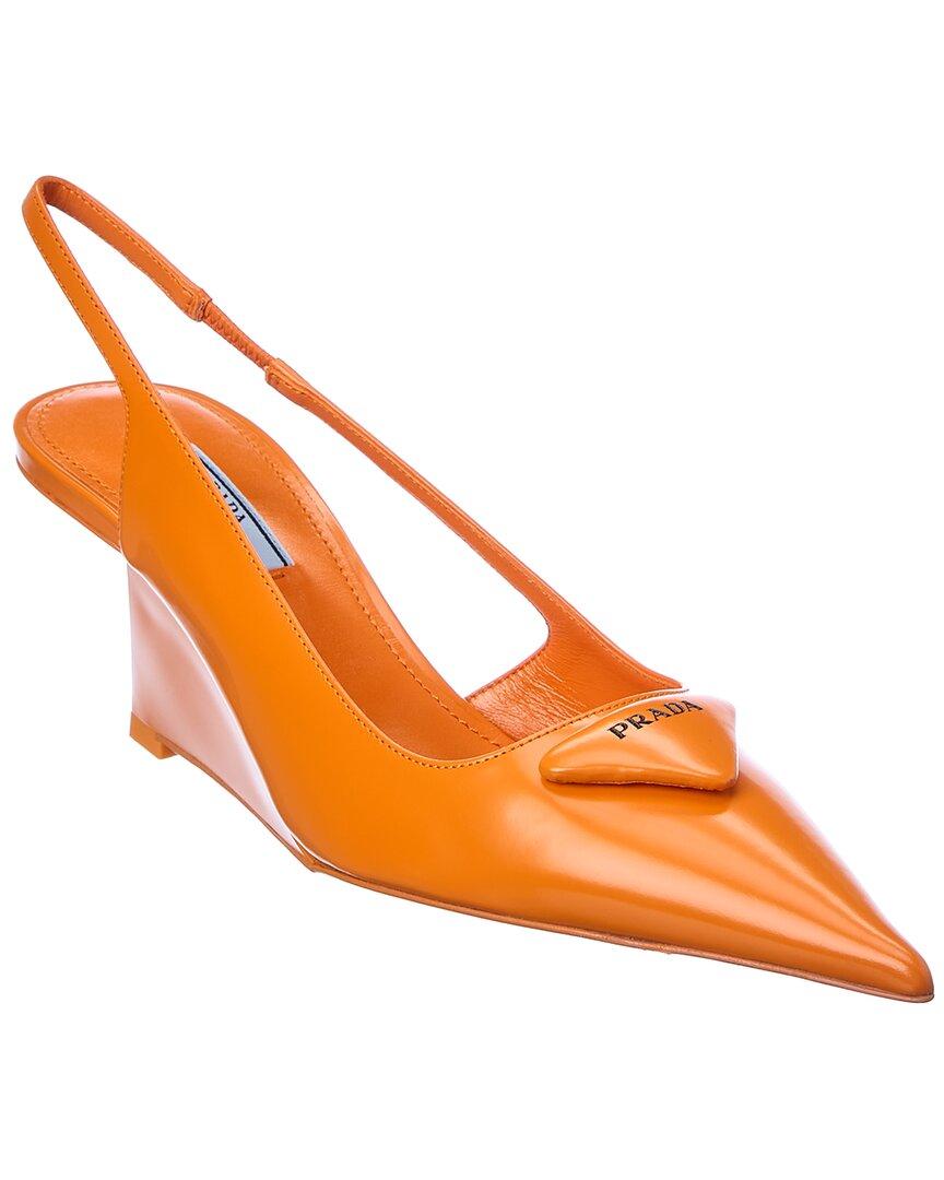 Prada Brushed Leather Pointy-toe Slingback Pump in Orange | Lyst