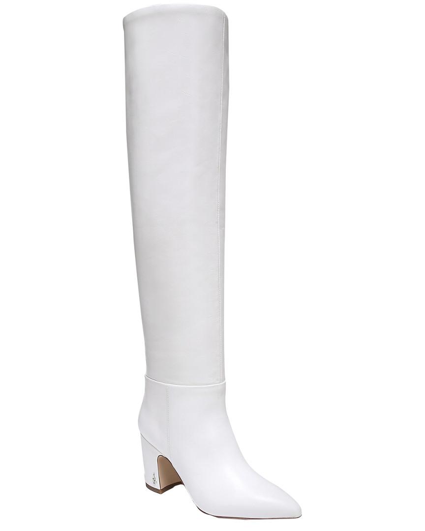 white leather knee boots