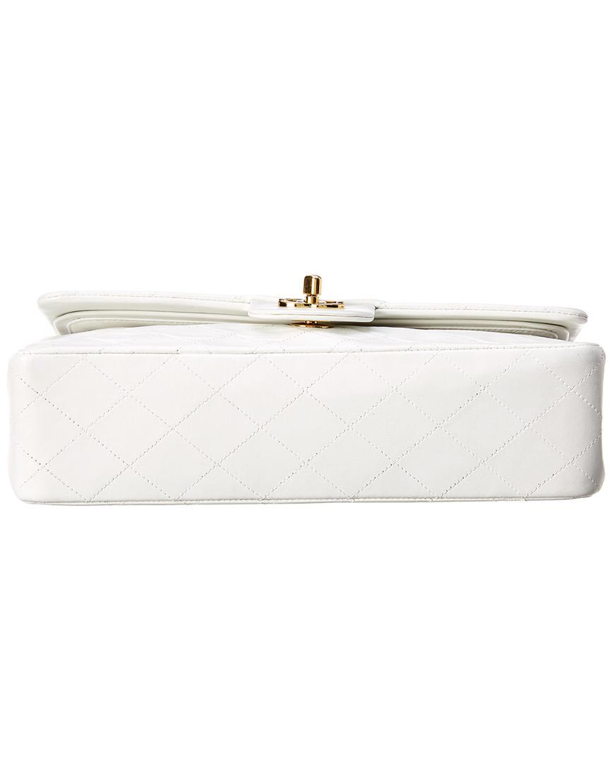 Chanel White Quilted Lambskin Leather Classic Medium Double Flap Bag | Lyst