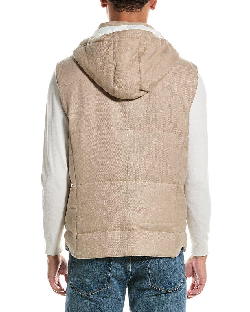 Brunello Cucinelli Linen, Wool, & Silk-blend Down Vest in Natural 