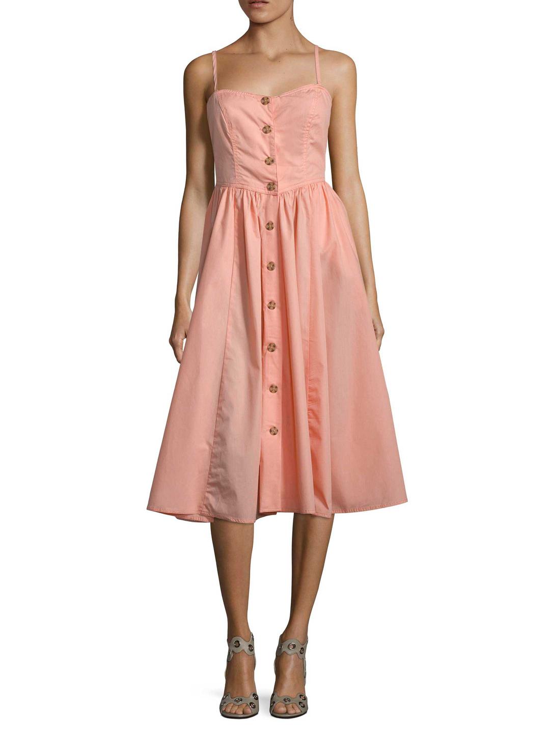 pink button midi dress