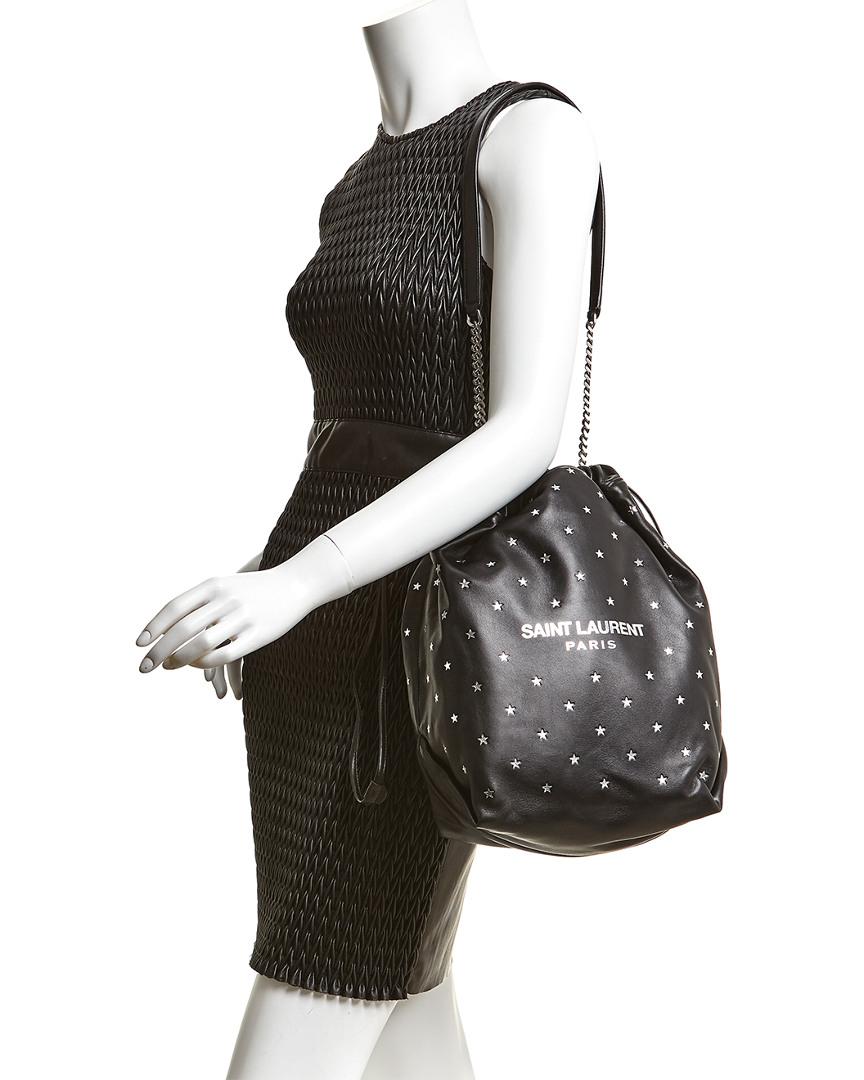 Saint Laurent Teddy Little Stars Leather Bucket Bag in Black | Lyst