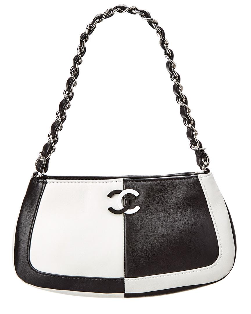 Chanel Black & White Calfskin Leather Colorblock Cc Pouch - Lyst