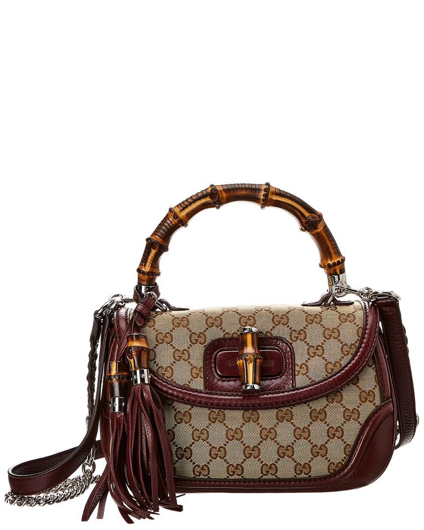 Gucci Burgundy GG Canvas & Leather Bamboo Top-handle Bag - Lyst