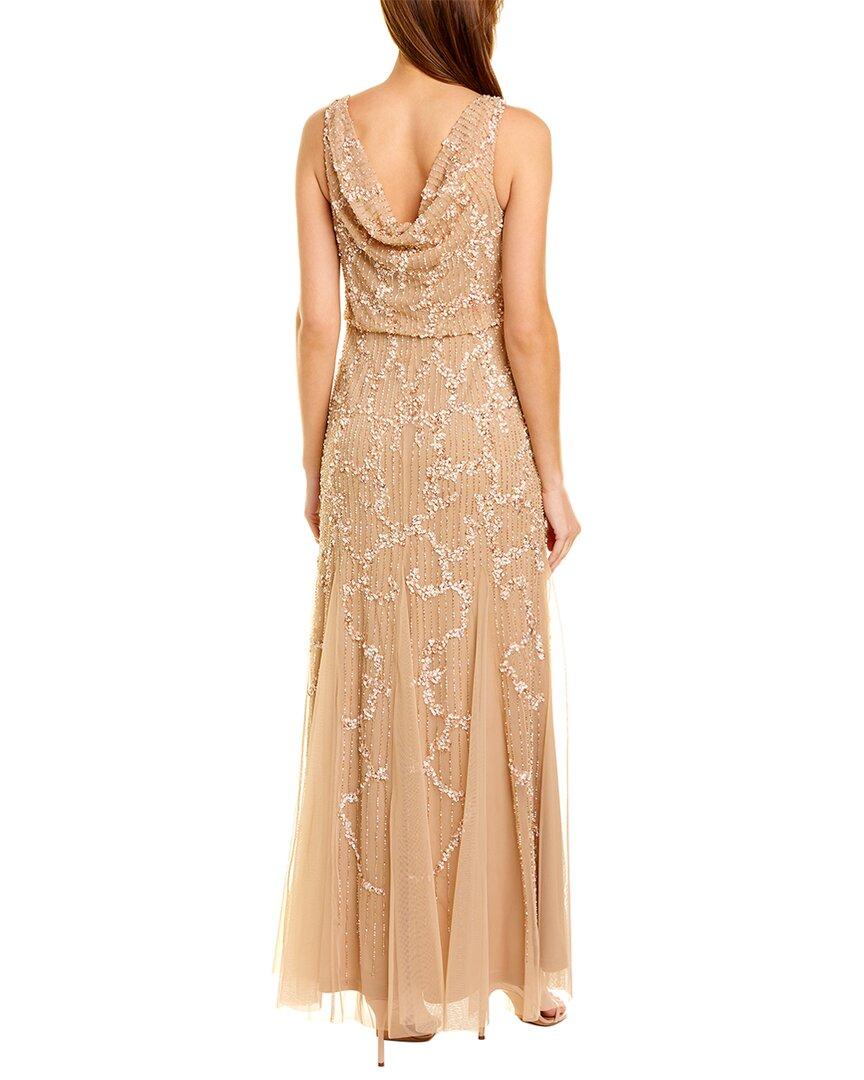Adrianna Papell Bead & Sequin Maxi Dress in Natural | Lyst