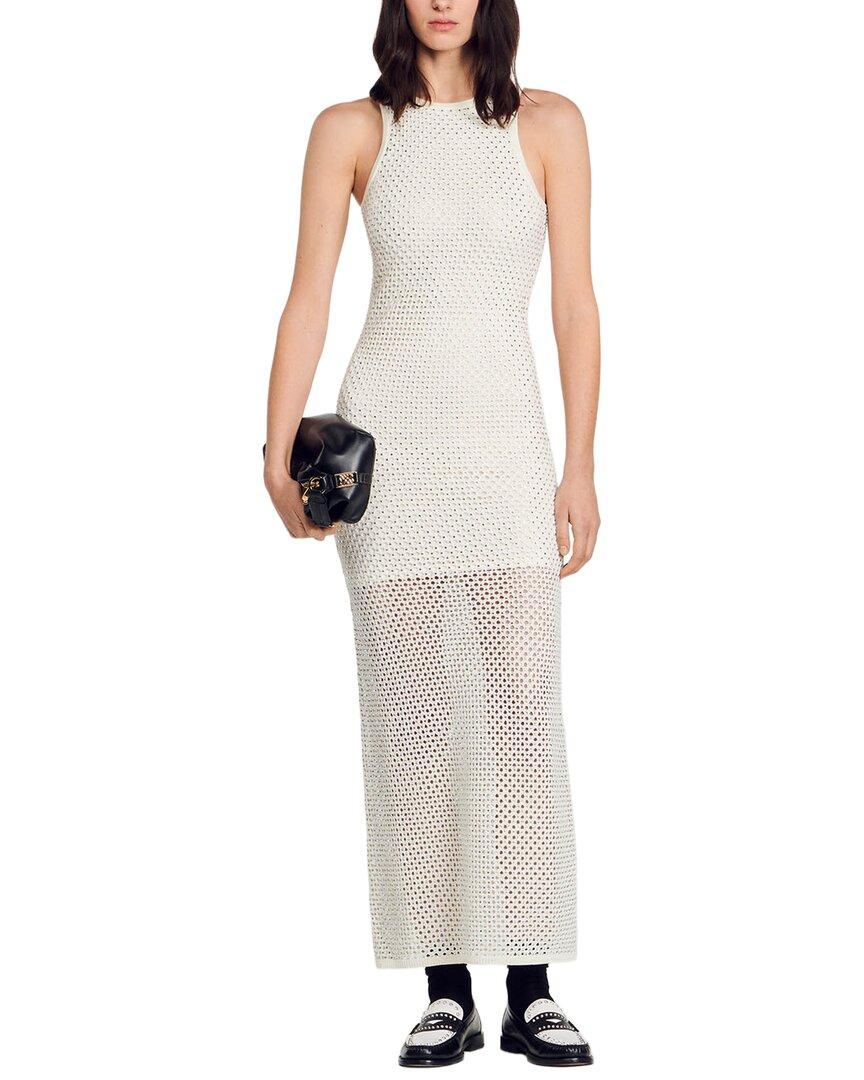 sandro embroidered mesh detail dress Sandro Rhinestone-Embellished Mesh Dress in Black