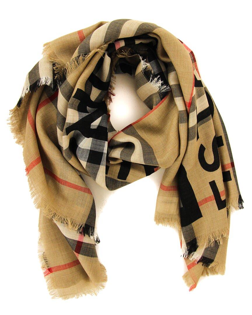 Burberry Monogram Print Silk Square Scarf In Brown