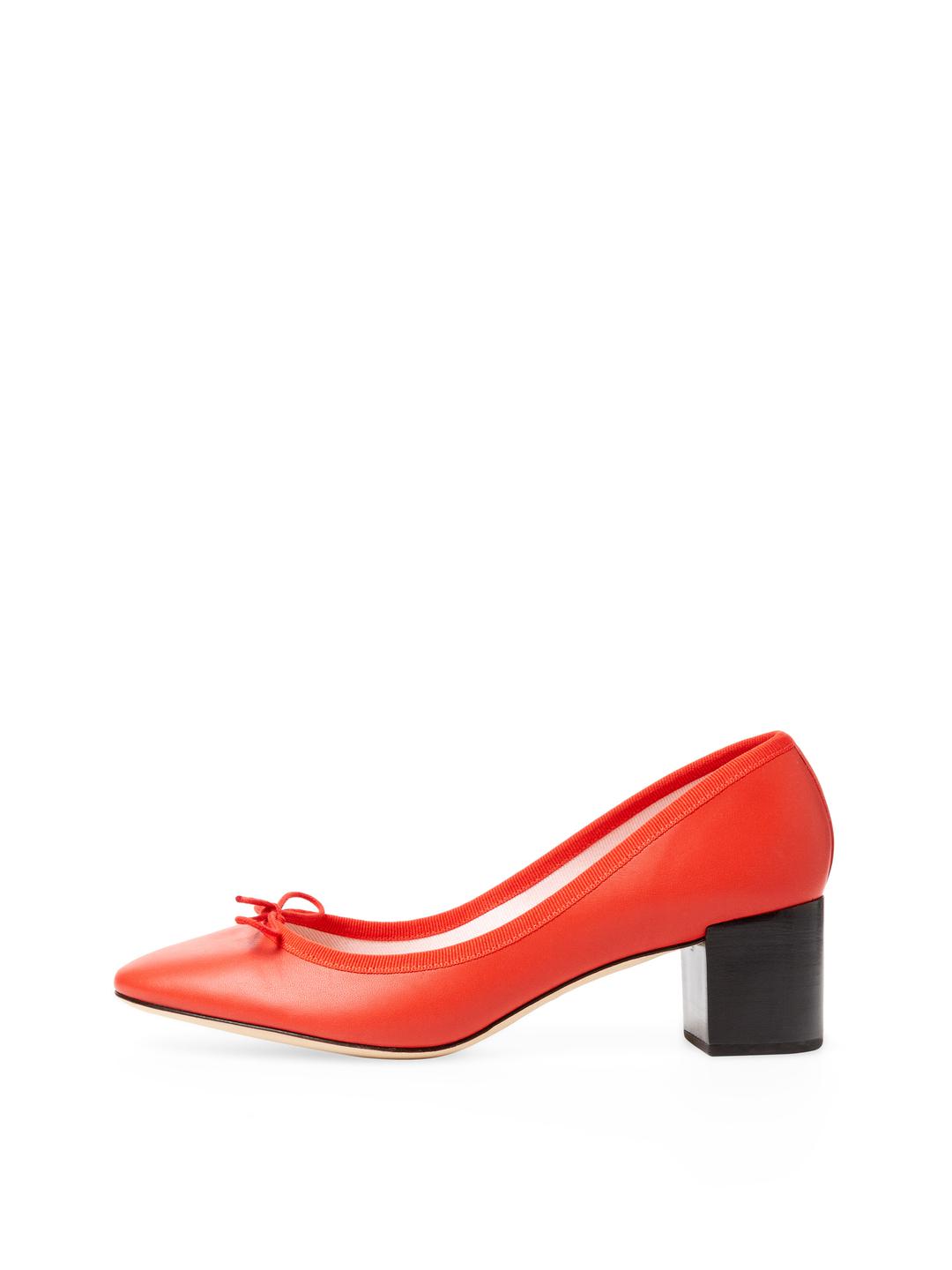 Repetto Farah Leather Block Heel Pump in Orange