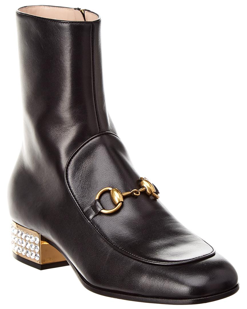 Gucci GG Horsebit Crystal Heel Leather Ankle Boot in Black | Lyst