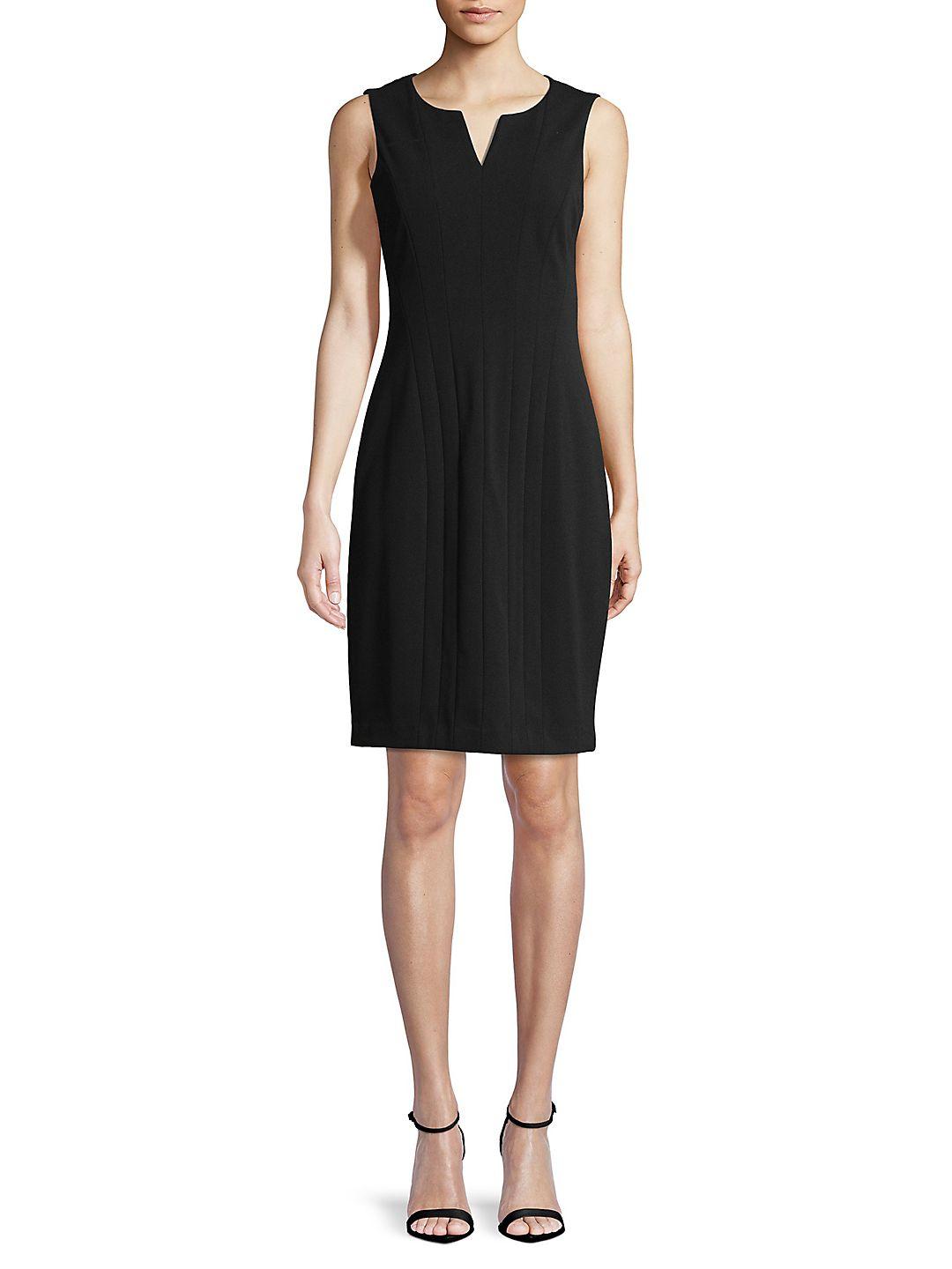 Calvin Klein Split-neck Sheath Dress in Black | Lyst