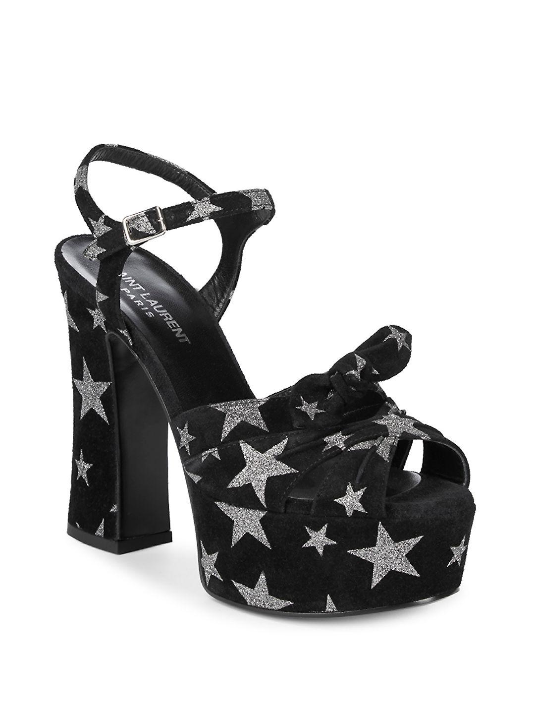 Saint Laurent Star Print Platform Sandals in Black | Lyst