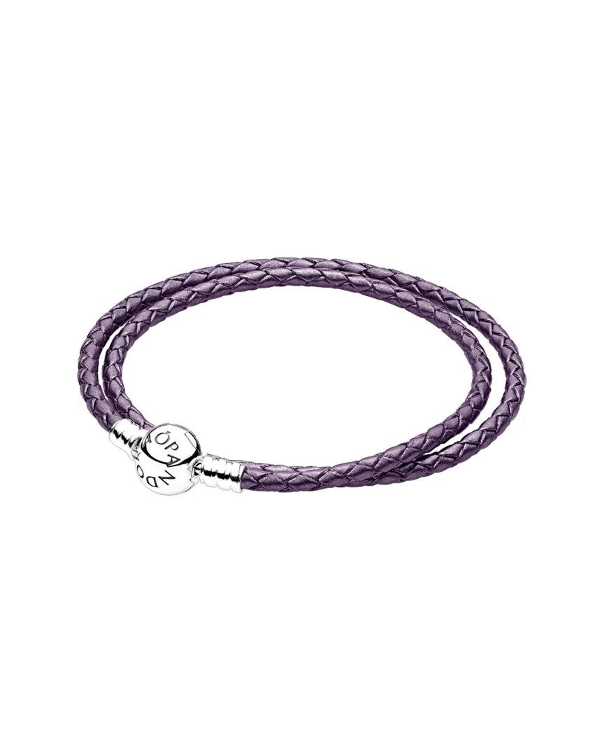 Year Annotate micro PANDORA Charm Carrier Purple & Silver Braided Double Leather Charm Bracelet  | Lyst