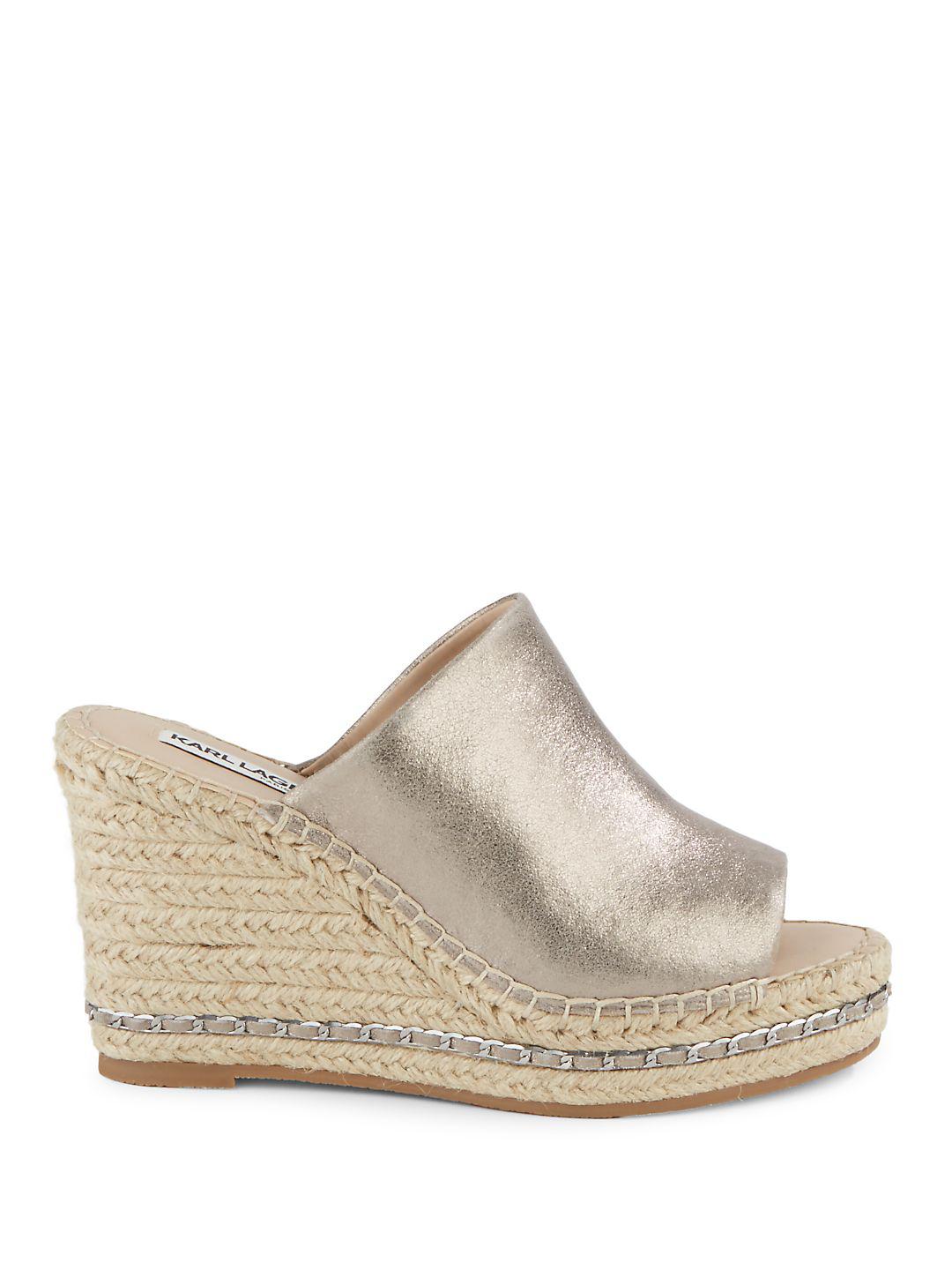 Karl Lagerfeld Carina Metallic Leather Platform Espadrille Wedges - Lyst