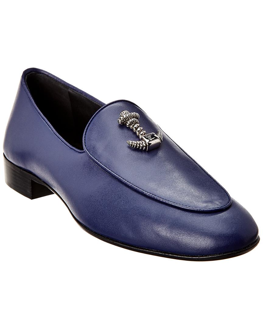 Giuseppe Zanotti Liberty Anchor Leather Loafers in Blue
