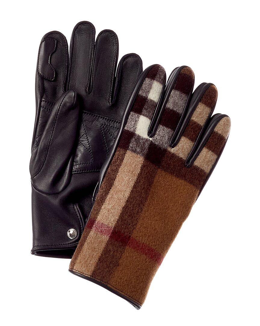 Burberry Check Cashmere-lined Wool & Leather Gloves in Brown | Lyst