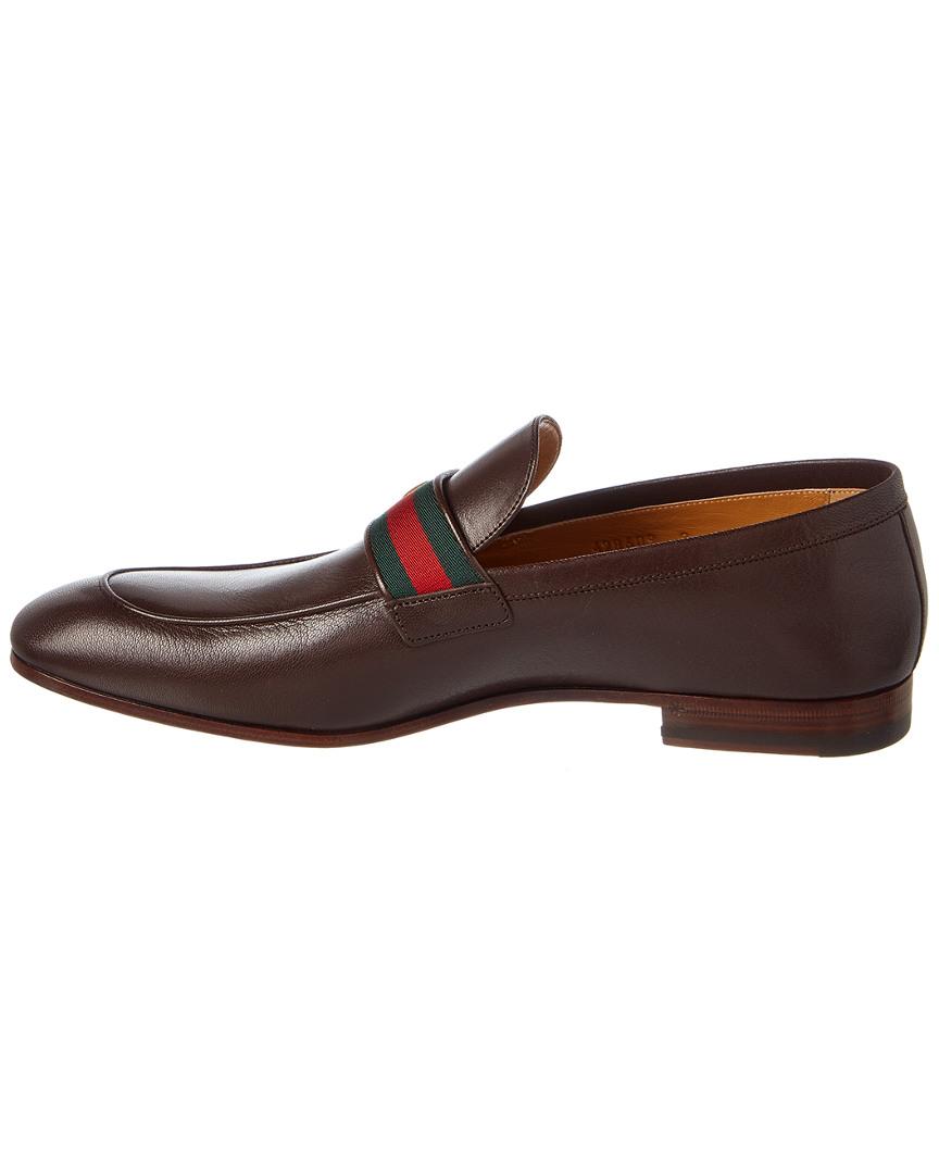 Gucci GG Web Leather Loafer in Brown for Men | Lyst
