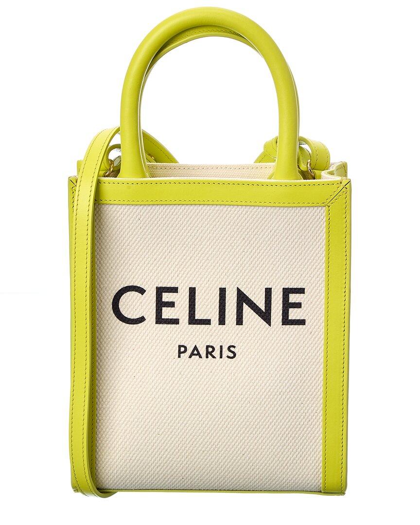 Celine Vertical Cabas Mini Canvas & Leather Tote in Yellow | Lyst UK